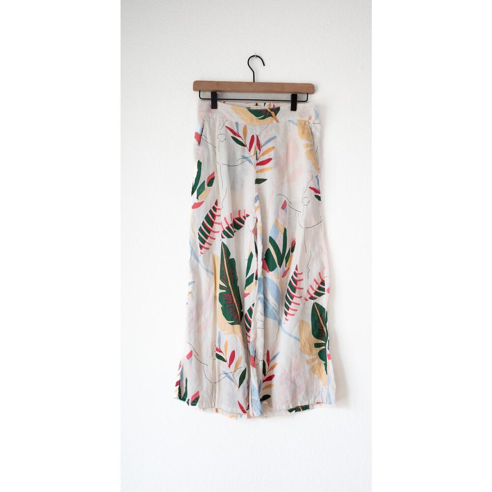 Cynthia Rowley 100% Linen Tropical Print Wide Leg Pants S